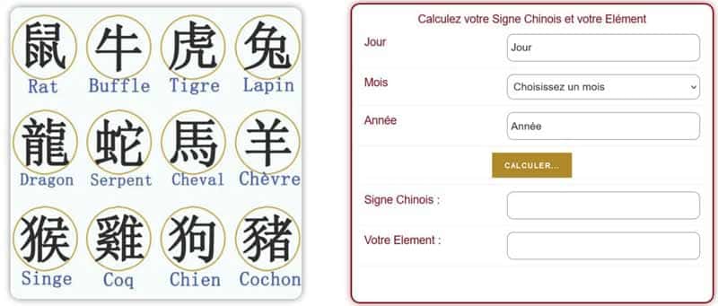 Calculer votre signes Astrologie Chinoise
